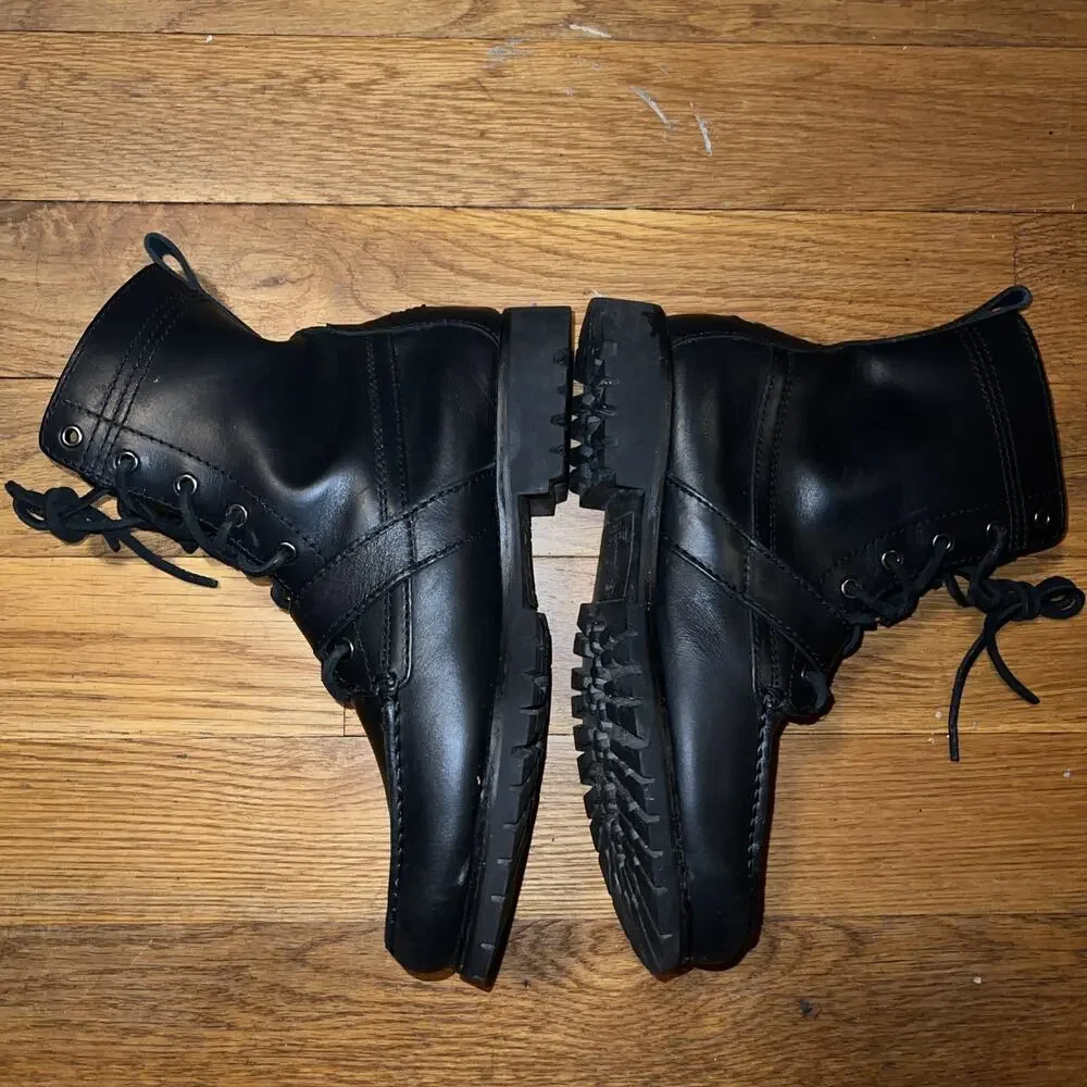 Polo Ralph Lauren Ranger Black Leather Army Boots Men Size 7.5/Women 9